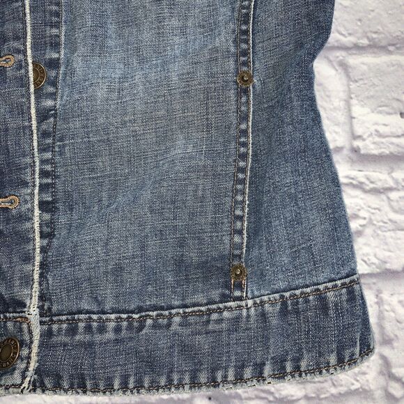 Armani Exchange A|X Small Jean Jacket Distressed Button Up Pockets Blue Denim - Picture 5 of 7